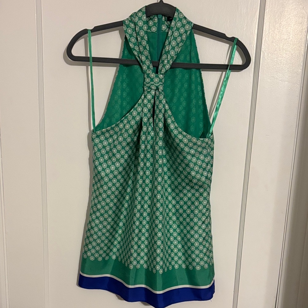 Banana Republic Green Patterned Halter with Blue Trim